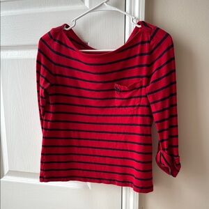 Abercrombie & Fitch Red and Black Striped Long Sleeve Tee
